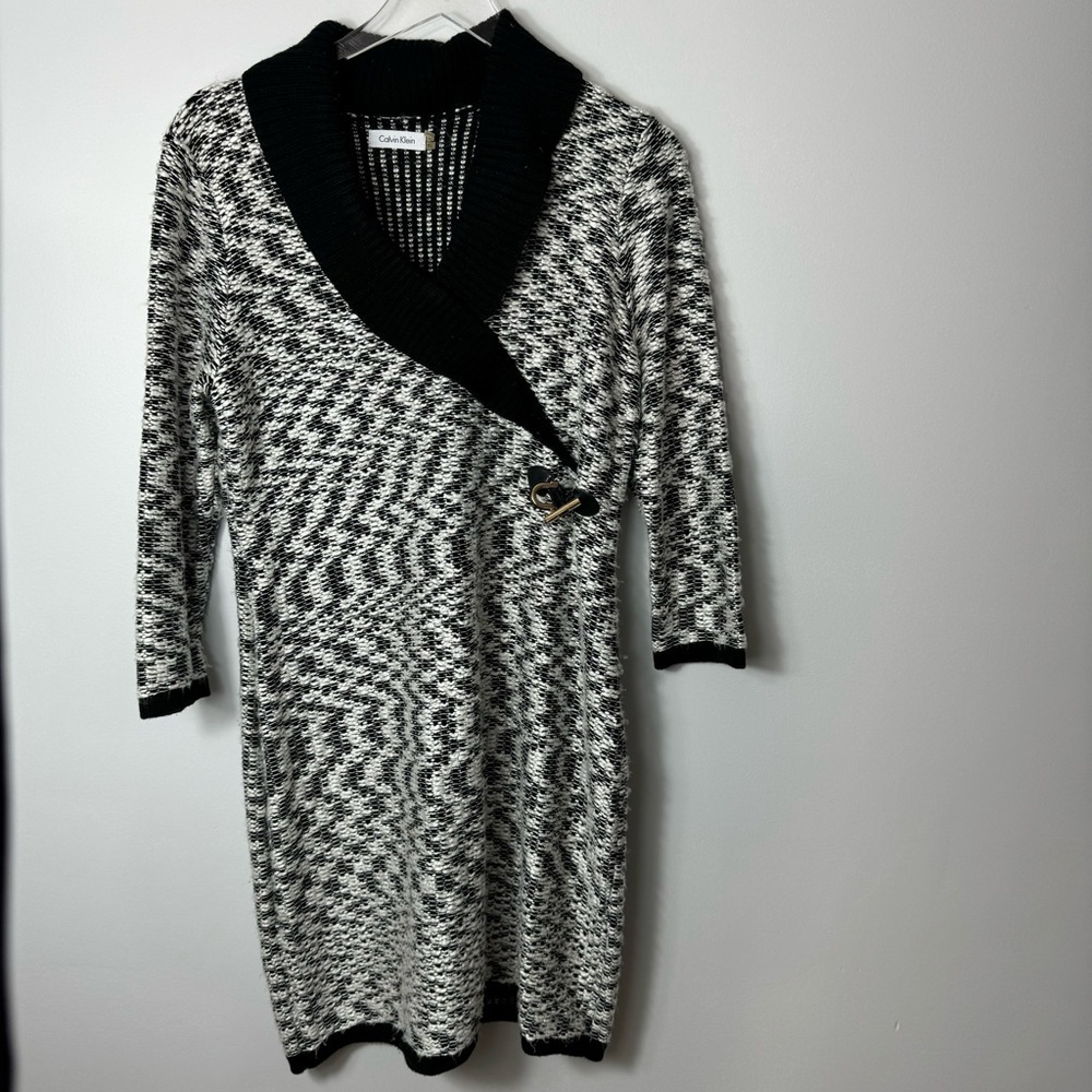 Calvin Klein Black White Knit collard dress size xl 1905